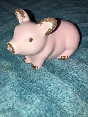Pink Ceramic Pig Figurine with Distressed Accents